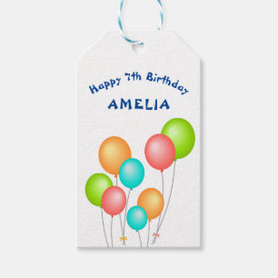 Kleurrijke Feestballonnen Kind Gelukkige Verjaarda Cadeaulabel
