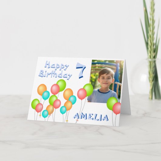 Kleurrijke feestballonnen Kind Verjaardagsfoto Kaart (Voorkant)