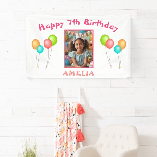 Kleurrijke feestballonnen Kind Verjaardagsfoto Spandoek (Insitu)