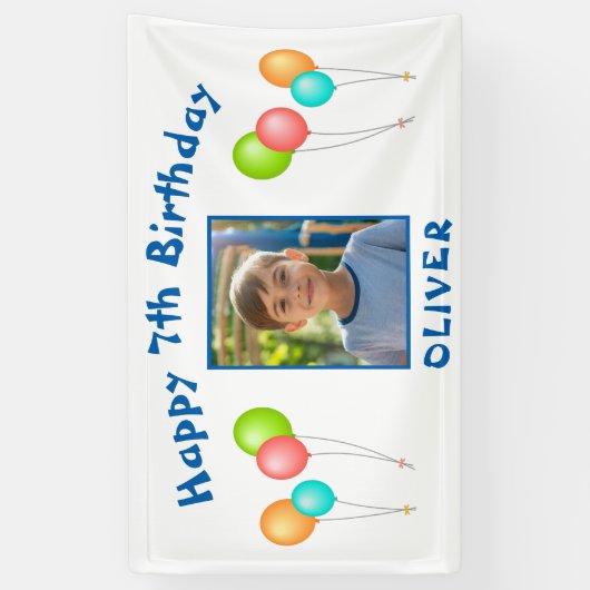Kleurrijke feestballonnen Kind Verjaardagsfoto Spandoek (Verticaal)