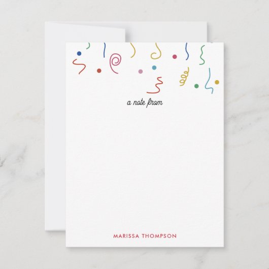 Kleurrijke Feestconfetti Aangepaste Naam Notitiekaartje (Voorkant)