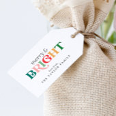 Kleurrijke feestdag voor vrolijke feestdagen en fe cadeaulabel