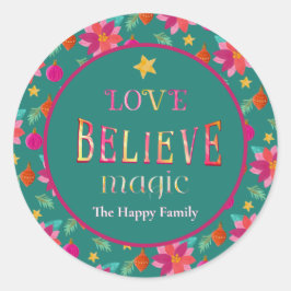 Kleurrijke feestelijke bloemen geloven Kerstmis Ronde Sticker