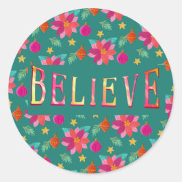 Kleurrijke feestelijke bloemen geloven Kerstmis Ronde Sticker