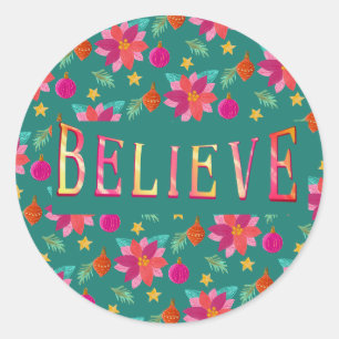 Kleurrijke feestelijke bloemen geloven Kerstmis Ronde Sticker