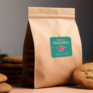 Kleurrijke Feestelijke Bloemen Groene Roze Kerst Vierkante Sticker