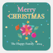 Kleurrijke Feestelijke Bloemen Groene Roze Kerst Vierkante Sticker (Voorkant)