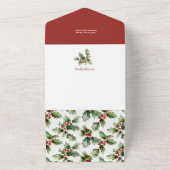 Kleurrijke feestelijke Bold Christmas Holly Foto All In One Uitnodiging (Buitenkant)