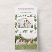 Kleurrijke feestelijke Bold Christmas Holly Foto All In One Uitnodiging (Binnen)