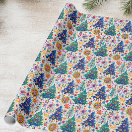 Kleurrijke feestelijke boom patroon cadeaupapier