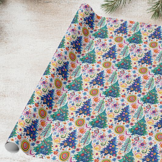 Kleurrijke feestelijke boom patroon cadeaupapier