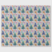 Kleurrijke feestelijke boom patroon cadeaupapier (Vlak)