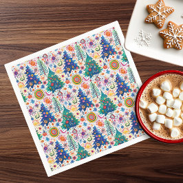 Kleurrijke feestelijke boom patroon servet