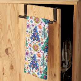 Kleurrijke feestelijke boom patroon theedoek