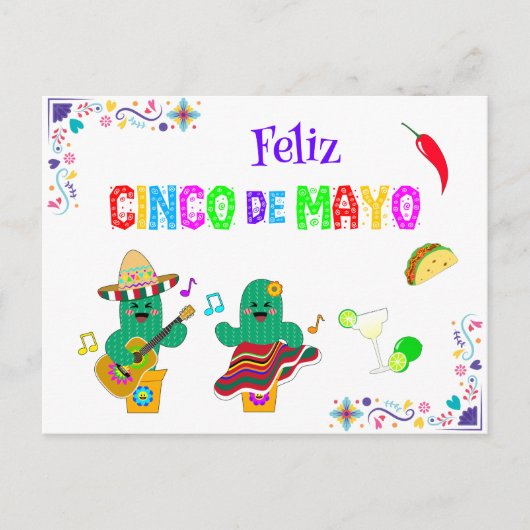 Kleurrijke feestelijke Cinco de Mayo 2025 Dansende Briefkaart (Voorkant)