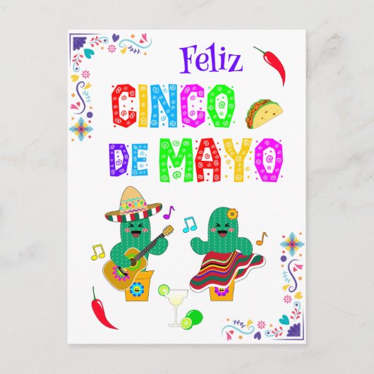 Kleurrijke feestelijke Cinco de Mayo 2025 Dansende Briefkaart (Voorkant)