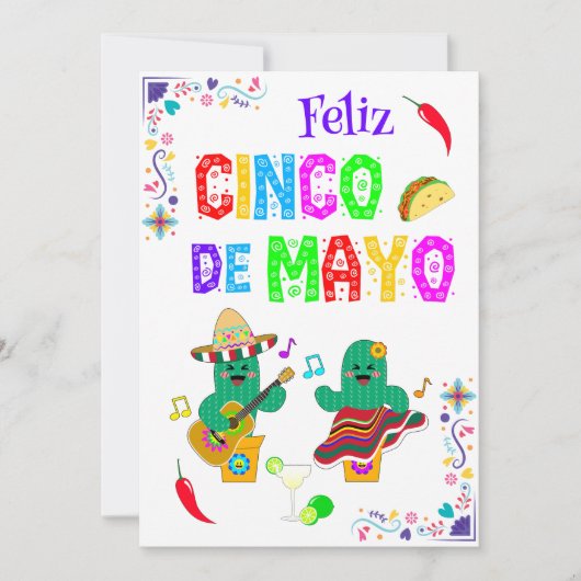 Kleurrijke feestelijke Cinco de Mayo 2025 Dansende Feestdagenkaart (Voorkant)