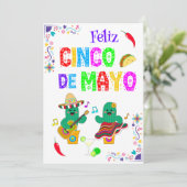 Kleurrijke feestelijke Cinco de Mayo 2025 Dansende Feestdagenkaart (Staand voorkant)