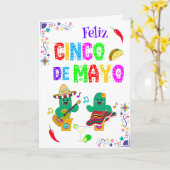 Kleurrijke feestelijke Cinco de Mayo 2025 Dansende Kaart (Gele Bloem)