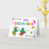 Kleurrijke feestelijke Cinco de Mayo 2025 Dansende Kaart (Gele Bloem)