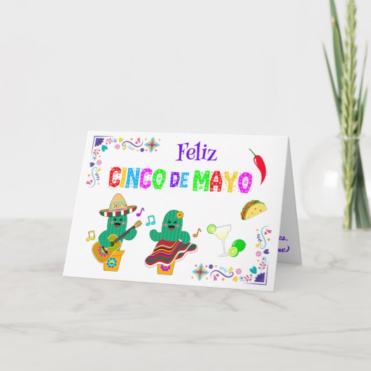 Kleurrijke feestelijke Cinco de Mayo 2025 Dansende Kaart (Voorkant)