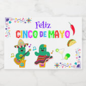 Kleurrijke feestelijke Cinco de Mayo 2025 Dansende Likeurfles Etiket (Enkel label)
