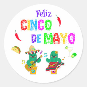 Kleurrijke feestelijke Cinco de Mayo 2025 Dansende Ronde Sticker