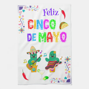 Kleurrijke feestelijke Cinco de Mayo 2025 Dansende Theedoek