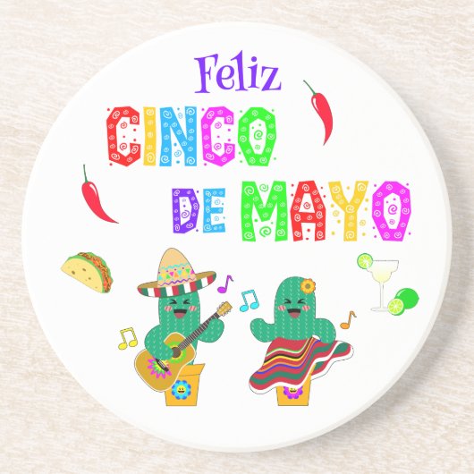 Kleurrijke feestelijke Cinco de Mayo 2025 Dansende Zandsteen Onderzetter (Voorkant)