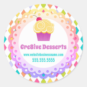 Kleurrijke feestelijke cupcake bakkerij verpakking ronde sticker
