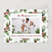 Kleurrijke feestelijke kerst Holly One-Photo Feestdagenkaart (Voorkant)