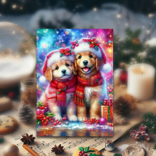 Kleurrijke Feestelijke Kerst Puppies Christelijk Feestdagen Kaart