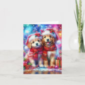 Kleurrijke Feestelijke Kerst Puppies Christelijk Feestdagen Kaart (Voorkant)