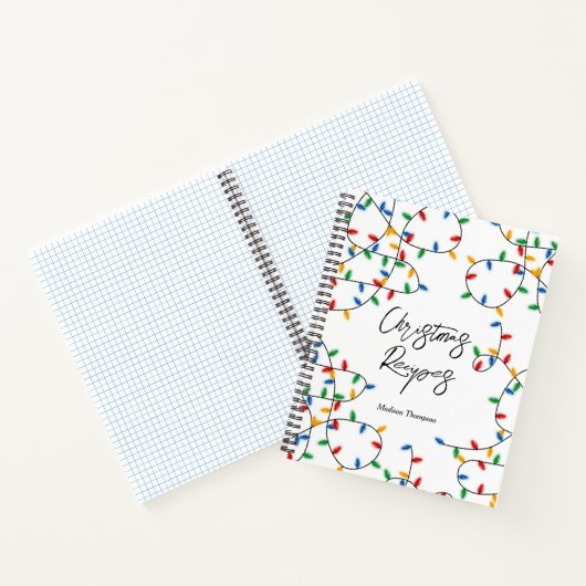 Kleurrijke feestelijke kerstlampjes met kerstrecep notitieboek (Binnen)