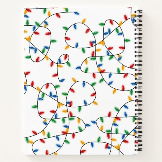 Kleurrijke feestelijke kerstlampjes met kerstrecep notitieboek (Achterkant)