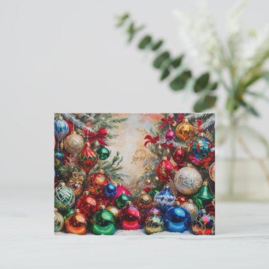 Kleurrijke feestelijke kerstversieringen feestdagenkaart (Staand voorkant)