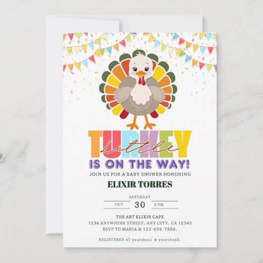 Kleurrijke feestelijke Little Turkey Baby shower Kaart (Voorkant)