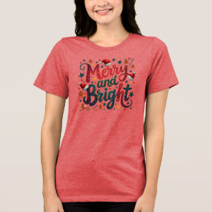 Kleurrijke Feestelijke Retro Typografie Merry and Tri-Blend Shirt