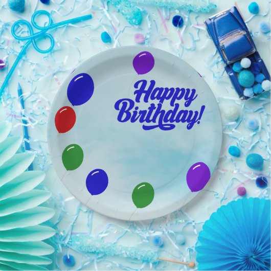 Kleurrijke feestelijke verjaardag met ballonnen papieren bordje (Feest)