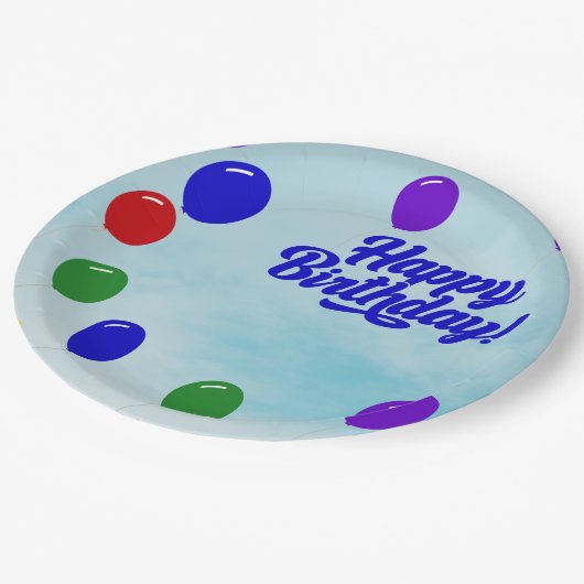 Kleurrijke feestelijke verjaardag met ballonnen papieren bordje (Gekanteld)