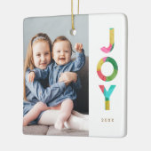 Kleurrijke Feestelijke VREUGDE Kerstmis Foto Keramisch Ornament (Links)