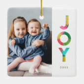 Kleurrijke Feestelijke VREUGDE Kerstmis Foto Keramisch Ornament (Achterkant)