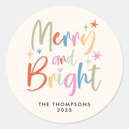 Kleurrijke feestelijke vrolijke en heldere kerstfo ronde sticker