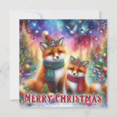Kleurrijke feestelijke Waterverf Woodland Fox Chri Feestdagenkaart (Voorkant)