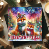 Kleurrijke feestelijke Waterverf Woodland Fox Chri Feestdagenkaart