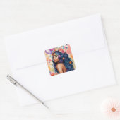 Kleurrijke feestkunst van een mooie zwarte vrouw vierkante sticker (Envelop)