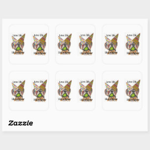 kleurrijke feestliefde leven als een bokser Sticke Vierkante Sticker