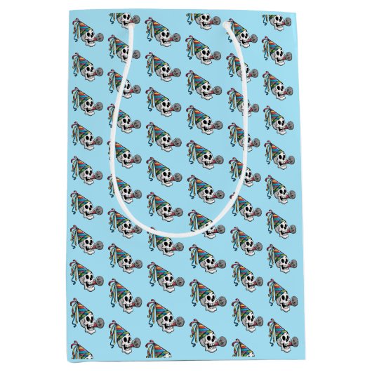 Kleurrijke feestschedel medium cadeauzakje (Voorkant)