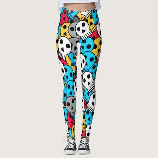 Kleurrijke feestschedels leggings (Voorkant)