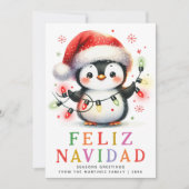Kleurrijke Feliz Navidad Penguin Spaanse Kerstmis Feestdagenkaart (Voorkant)